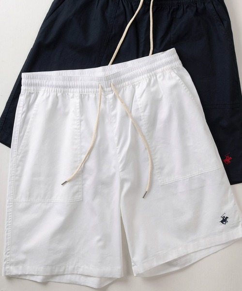 BEVERLY HILLS POLO CLUB（ビバリーヒルズポロクラブ）の「【BEVERLY HILLS POLO CLUB/ビバリーヒルズポロクラブ】ワンポイントロゴ刺繍 ベイカーデザイン 無地ピーチツイルハーフパンツ/ バギーショーツ（その他パンツ・メンズ・ホワイト/ベージュ/ネイビー/ブラック・M/L/XL）」の2枚目の写真