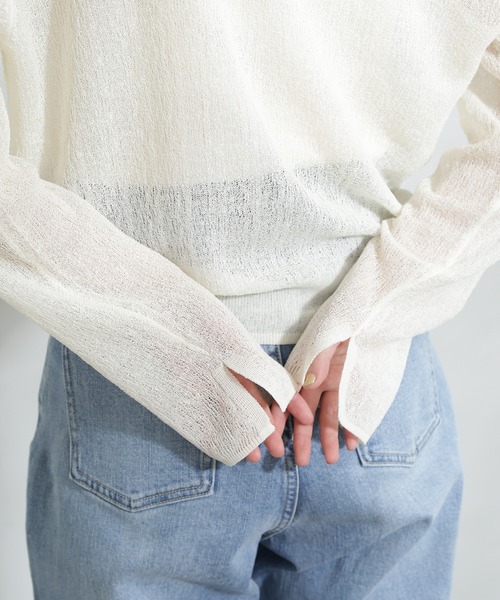 N.（N. Natural Beauty Basic）（エヌエヌナチュラルビューティーベーシック）の「◆Ｖネックシアーカーディガン（カーディガン/ボレロ・レディース・オフホワイト/チャコールグレー/レッド・MEDIUM）」の11枚目の写真