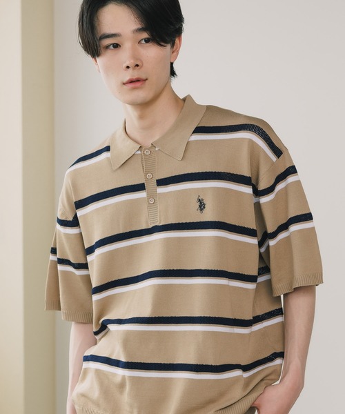 U.S. POLO ASSN.(ユーエスポロアッスン)の「U.S. POLO ASSN./ユーエスポロアッスン ニットポロシャツ(ポロシャツ・メンズ・ライトベージュ/ネイビー・LL/M/L)」の1枚目の写真