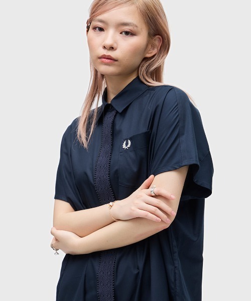 FRED PERRY フレッドペリー ストライプシャツドレス　ワンピース　紺 FRED PERRY - ストライプシャツドレス - Sheth Online Store