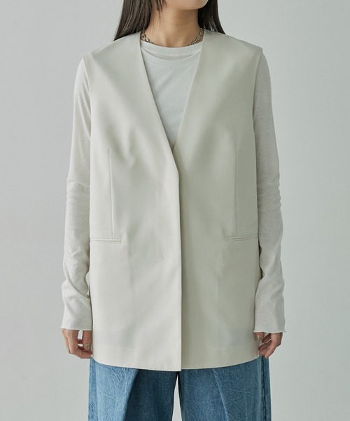 LE CIEL BLEU（ルシェルブルー）の「レースアップジレ / Lace-up Gilet（テーラードジャケット・レディース・ホワイト/ブラック・36）」の4枚目の写真