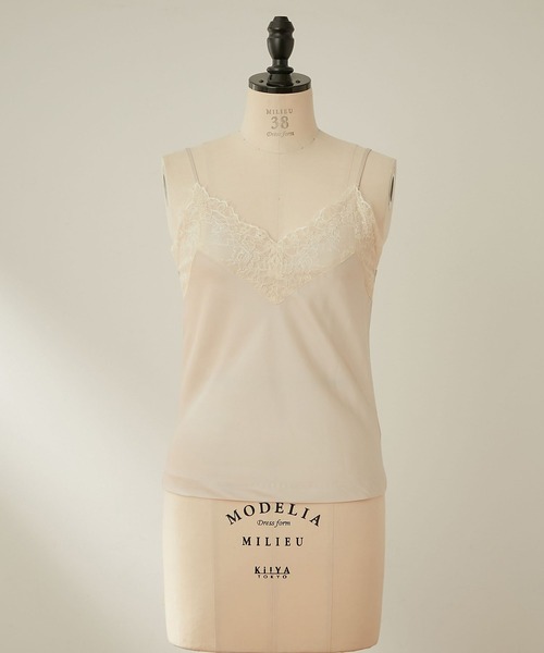 DEICY（デイシー）の「サテン×レースキャミ（キャミソール・レディース・ブラック/ベージュ/ベビーピンク・FREE）」の3枚目の写真