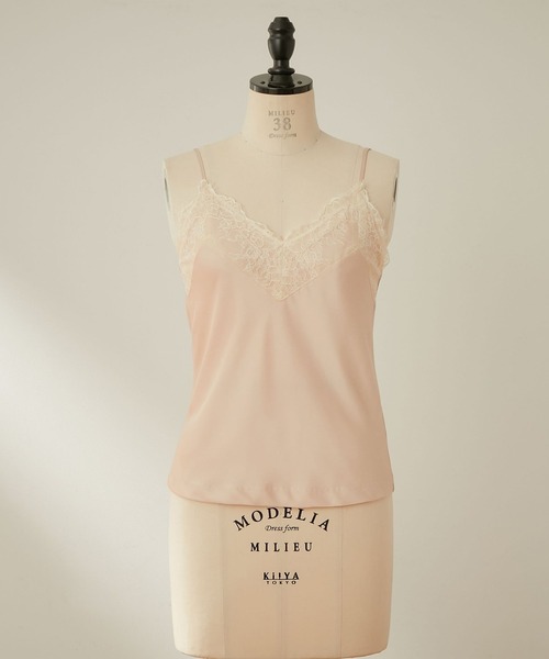 DEICY（デイシー）の「サテン×レースキャミ（キャミソール・レディース・ブラック/ベージュ/ベビーピンク・FREE）」の2枚目の写真