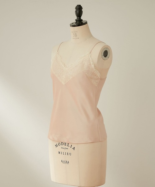 DEICY（デイシー）の「サテン×レースキャミ（キャミソール・レディース・ブラック/ベージュ/ベビーピンク・FREE）」の7枚目の写真