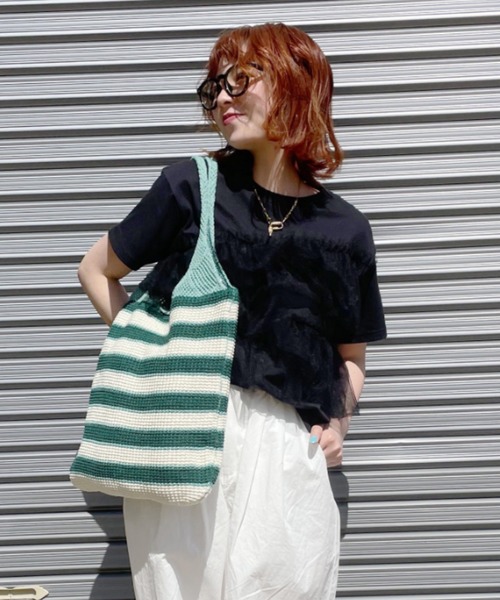 RODEO CROWNS WIDE BOWL（ロデオクラウンズワイドボウル）の「チュールドッキングＴシャツ（Tシャツ/カットソー・レディース・ブルー/ブラック/ホワイト・FREE）」の2枚目の写真