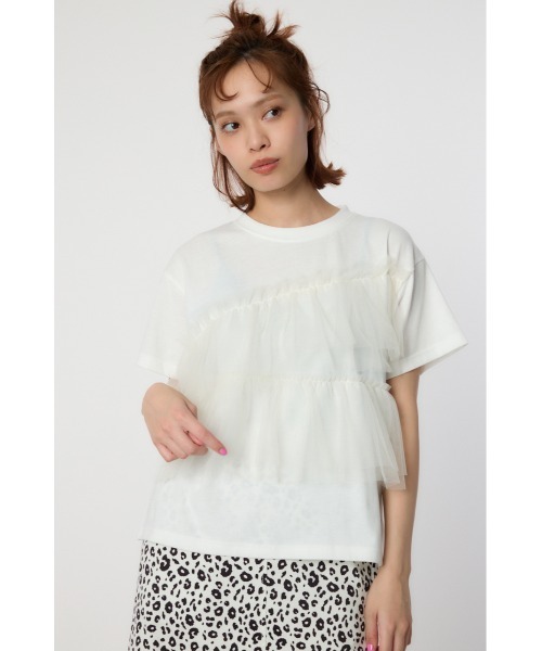 RODEO CROWNS WIDE BOWL（ロデオクラウンズワイドボウル）の「チュールドッキングＴシャツ（Tシャツ/カットソー・レディース・ブルー/ブラック/ホワイト・FREE）」の4枚目の写真