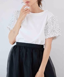 ドットチュールシフォンライン半袖Tシャツ