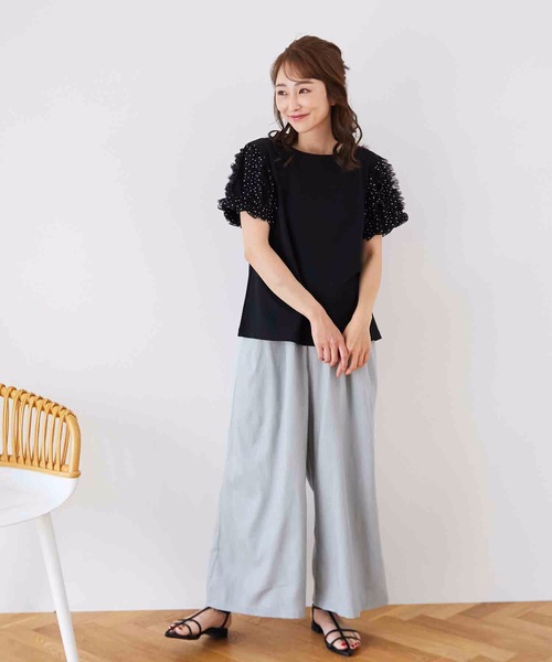 M y u（ミュー）の「ドットチュールシフォンライン半袖Tシャツ（Tシャツ/カットソー・レディース・ホワイト/ブラック・MEDIUM/LARGE）」の11枚目の写真