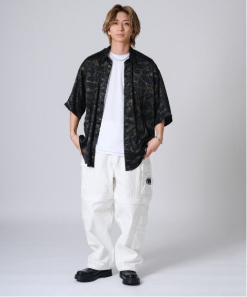 EVOLUTION（エボリューション）の「EVOLUTION ムラプリント半袖シャツ（シャツ/ブラウス・メンズ・ブラック/ベージュ・L/M）」の4枚目の写真