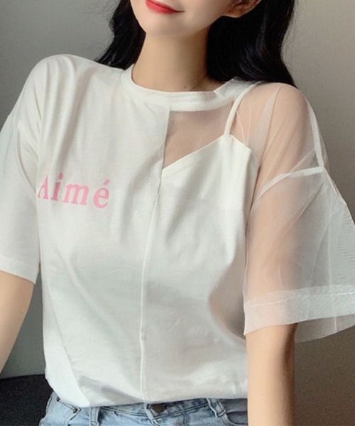 GLAMOROUS JANE（グラマラスジェーン）の「オーガンジー切替ロゴプリントTシャツ（Tシャツ/カットソー・レディース・ホワイト/ブラック・FREE）」の11枚目の写真