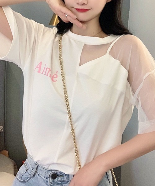GLAMOROUS JANE（グラマラスジェーン）の「オーガンジー切替ロゴプリントTシャツ（Tシャツ/カットソー・レディース・ホワイト/ブラック・FREE）」の10枚目の写真