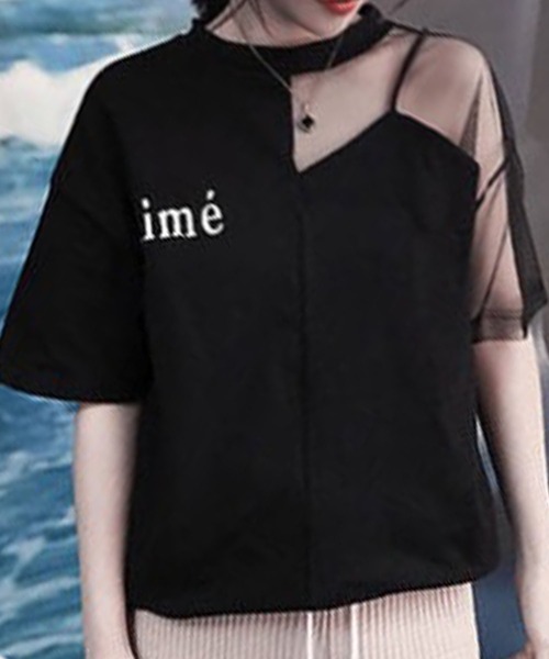 GLAMOROUS JANE（グラマラスジェーン）の「オーガンジー切替ロゴプリントTシャツ（Tシャツ/カットソー・レディース・ホワイト/ブラック・FREE）」の5枚目の写真