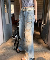 ダメージワイドデニムパンツ