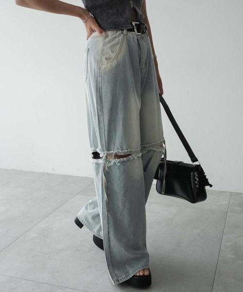 dispark（ディスパーク）の「DISPARK/スリットダメージルーズデニム（デニムパンツ・レディース・ブルー系1/ブラック・LARGE/MEDIUM/SMALL）」の10枚目の写真