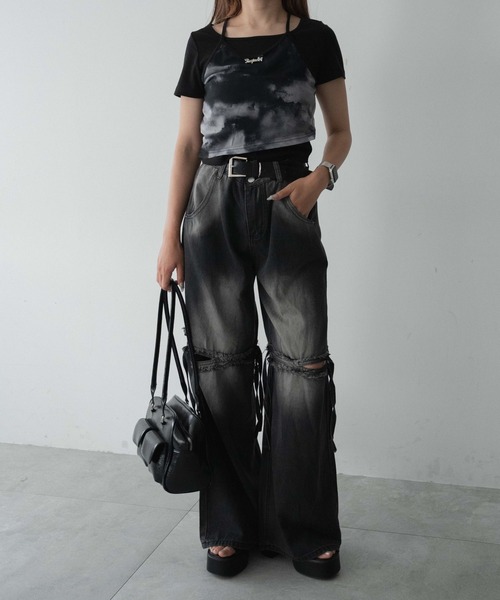 dispark（ディスパーク）の「DISPARK/スリットダメージルーズデニム（デニムパンツ・レディース・ブルー系1/ブラック・LARGE/MEDIUM/SMALL）」の9枚目の写真