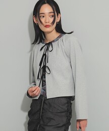 Ray BEAMS | Ray BEAMS / リブ ギャザーネック リボン カーディガン(カーディガン/ボレロ)