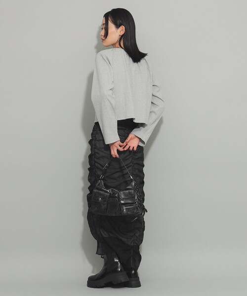 Ray BEAMS（レイビームス）の「Ray BEAMS / リブ ギャザーネック リボン カーディガン（カーディガン/ボレロ・レディース・グレー/レッド・ONE SIZE）」の5枚目の写真