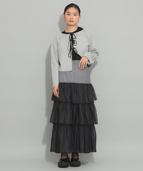 Ray BEAMS（レイビームス）の「Ray BEAMS / リブ ギャザーネック リボン カーディガン（カーディガン/ボレロ・レディース・グレー/レッド・ONE SIZE）」の8枚目の写真