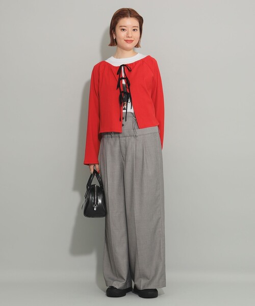 Ray BEAMS（レイビームス）の「Ray BEAMS / リブ ギャザーネック リボン カーディガン（カーディガン/ボレロ・レディース・グレー/レッド・ONE SIZE）」の10枚目の写真