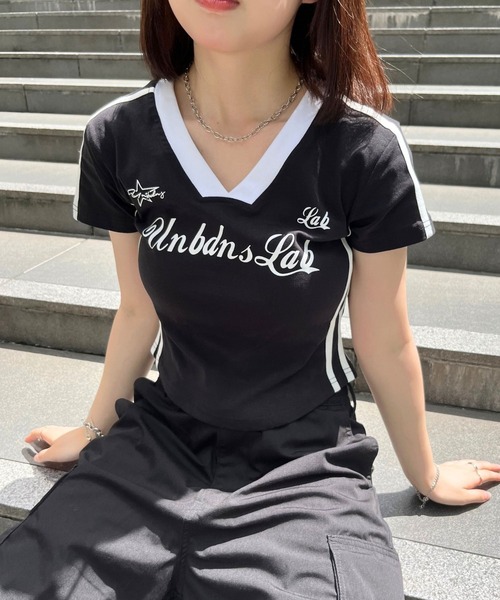 sevens(セブンズ)の「【sevens】ユニフォームちびティシャツ(Tシャツ/カットソー・レディース・ネイビー/ホワイト/ブラック・FREE)」の2枚目の写真