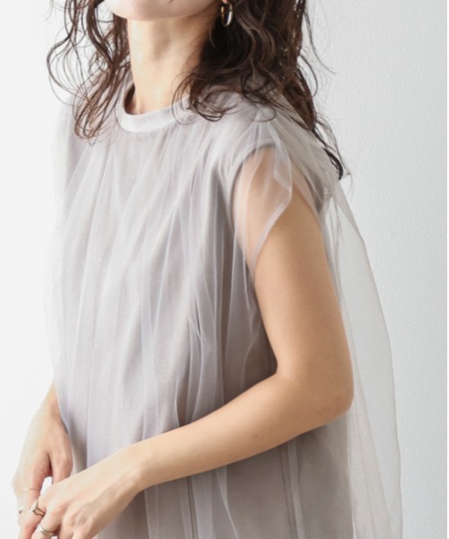 AMELY(エミリー)の「チュールシースルートップス(Tシャツ/カットソー・レディース・ブラック/グレイッシュベージュ/ホワイト・フリー)」の17枚目の写真