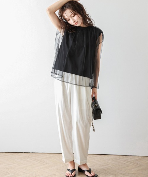 AMELY(エミリー)の「チュールシースルートップス(Tシャツ/カットソー・レディース・ブラック/グレイッシュベージュ/ホワイト・フリー)」の20枚目の写真