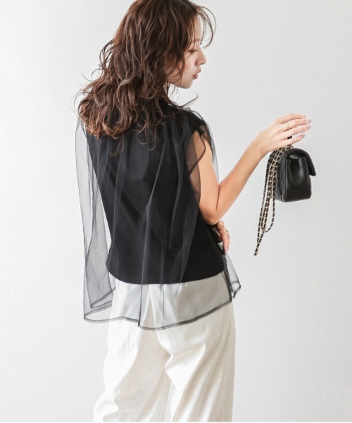 AMELY(エミリー)の「チュールシースルートップス(Tシャツ/カットソー・レディース・ブラック/グレイッシュベージュ/ホワイト・フリー)」の19枚目の写真