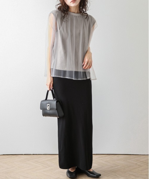 AMELY(エミリー)の「チュールシースルートップス(Tシャツ/カットソー・レディース・ブラック/グレイッシュベージュ/ホワイト・フリー)」の16枚目の写真