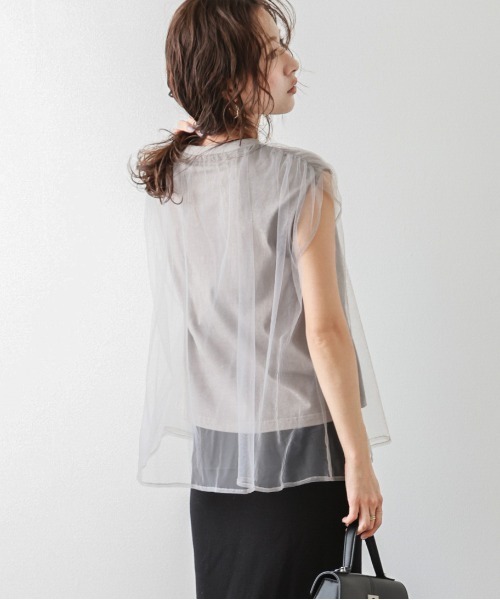 AMELY(エミリー)の「チュールシースルートップス(Tシャツ/カットソー・レディース・ブラック/グレイッシュベージュ/ホワイト・フリー)」の13枚目の写真