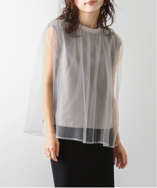 AMELY(エミリー)の「チュールシースルートップス(Tシャツ/カットソー・レディース・ブラック/グレイッシュベージュ/ホワイト・フリー)」の14枚目の写真