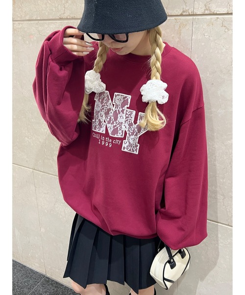 WC（ダブル シー）の「レースワッペンビッグスウェット（スウェット・レディース・チャコールグレー/ブラウン/ワインレッド・FREE）」の3枚目の写真