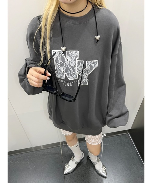 WC（ダブル シー）の「レースワッペンビッグスウェット（スウェット・レディース・チャコールグレー/ブラウン/ワインレッド・FREE）」の6枚目の写真