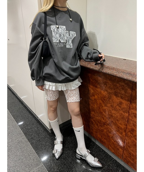 WC（ダブル シー）の「レースワッペンビッグスウェット（スウェット・レディース・チャコールグレー/ブラウン/ワインレッド・FREE）」の7枚目の写真