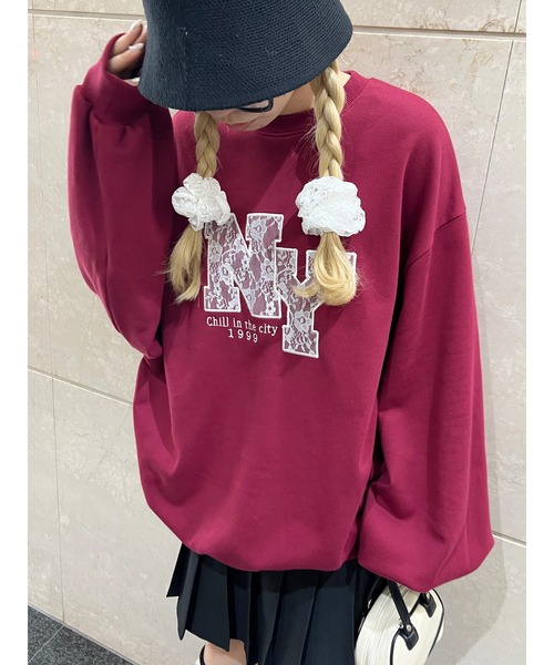 WC（ダブル シー）の「レースワッペンビッグスウェット（スウェット・レディース・チャコールグレー/ブラウン/ワインレッド・FREE）」の14枚目の写真