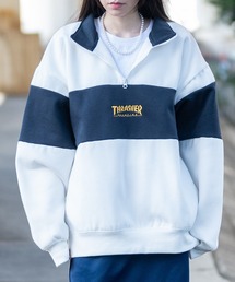 THRASHER | 【at】〔THRASHER/スラッシャー〕裏起毛 ロゴ刺繍 ライン切り替え ハーフジップ(スウェット)