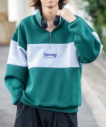 THRASHER | 【at】〔THRASHER/スラッシャー〕裏起毛 ロゴ刺繍 ライン切り替え ハーフジップ(スウェット)
