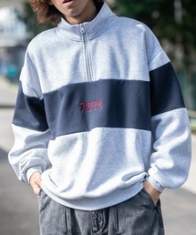 THRASHER | 【at】〔THRASHER/スラッシャー〕裏起毛 ロゴ刺繍 ライン切り替え ハーフジップ(スウェット)