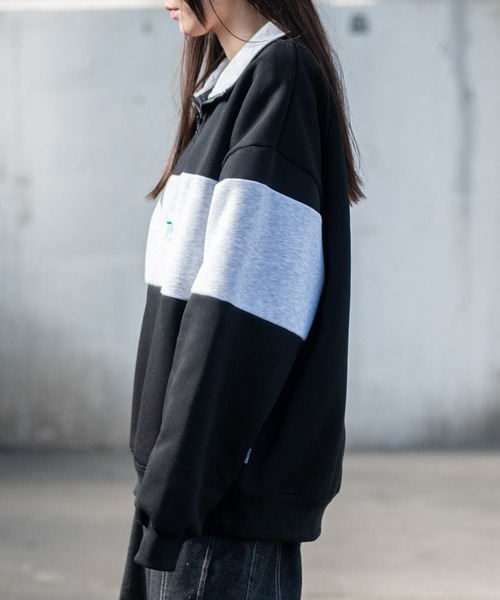 THRASHER（スラッシャー）の「【at】〔THRASHER/スラッシャー〕裏起毛 ロゴ刺繍 ライン切り替え ハーフジップ（スウェット・メンズ・アッシュグレー/ホワイト/ネイビー/グリーン/ブラック・MEDIUM/LARGE）」の13枚目の写真