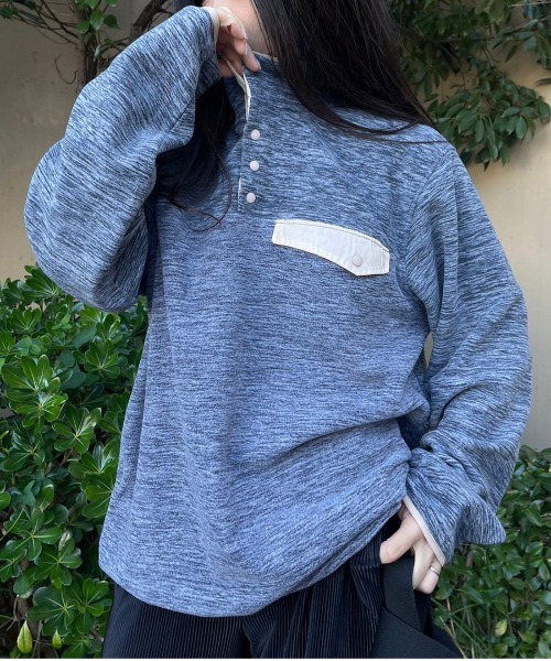 ARCADE（アーケード）の「HIGHQUALITY FLEECE ハーフ釦 スタンドプルオーバー フリース スウェット BARCEDOS（スウェット・レディース・ベージュ/ネイビー/ブラック/グレー系カモフラージュ・LL/L/M）」の3枚目の写真