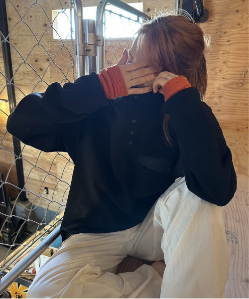 ARCADE（アーケード）の「HIGHQUALITY FLEECE ハーフ釦 スタンドプルオーバー フリース スウェット BARCEDOS（スウェット・レディース・ベージュ/ネイビー/ブラック/グレー系カモフラージュ・LL/L/M）」の6枚目の写真