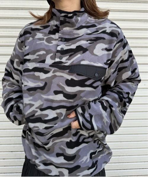 ARCADE（アーケード）の「HIGHQUALITY FLEECE ハーフ釦 スタンドプルオーバー フリース スウェット BARCEDOS（スウェット・レディース・ベージュ/ネイビー/ブラック/グレー系カモフラージュ・LL/L/M）」の14枚目の写真