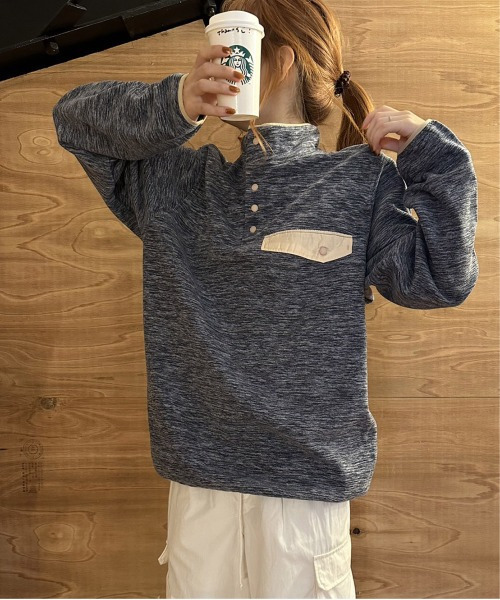 ARCADE（アーケード）の「HIGHQUALITY FLEECE ハーフ釦 スタンドプルオーバー フリース スウェット BARCEDOS（スウェット・レディース・ベージュ/ネイビー/ブラック/グレー系カモフラージュ・LL/L/M）」の19枚目の写真