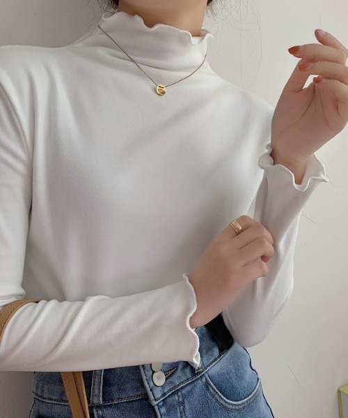 GEMEDA(ジェメダ)の「【新柄追加】ハイネックメローフリルロングT(Tシャツ/カットソー・レディース・ベージュ/ライトパープル/ブラック/ホワイト/ピンク/ライトグリーン/ベージュ系その他/ブラック系・M)」の11枚目の写真
