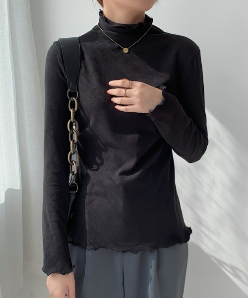 GEMEDA(ジェメダ)の「【新柄追加】ハイネックメローフリルロングT(Tシャツ/カットソー・レディース・ベージュ/ライトパープル/ブラック/ホワイト/ピンク/ライトグリーン/ベージュ系その他/ブラック系・M)」の21枚目の写真