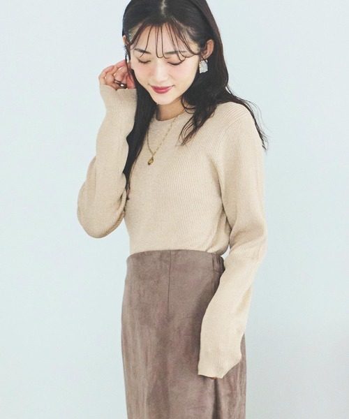 mil(ミル)の「【150㎝前後の小柄さんサイズ】シンプルラメリブニット(ニット/セーター・レディース・ライトグレー/ブラウン/ベージュ・XS/S)」の3枚目の写真