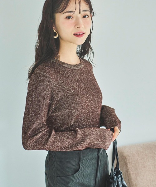 mil(ミル)の「【150㎝前後の小柄さんサイズ】シンプルラメリブニット(ニット/セーター・レディース・ライトグレー/ブラウン/ベージュ・XS/S)」の9枚目の写真