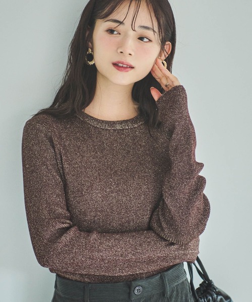 mil(ミル)の「【150㎝前後の小柄さんサイズ】シンプルラメリブニット(ニット/セーター・レディース・ライトグレー/ブラウン/ベージュ・XS/S)」の4枚目の写真