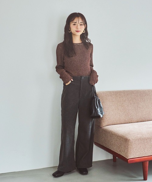 mil(ミル)の「【150㎝前後の小柄さんサイズ】シンプルラメリブニット(ニット/セーター・レディース・ライトグレー/ブラウン/ベージュ・XS/S)」の6枚目の写真