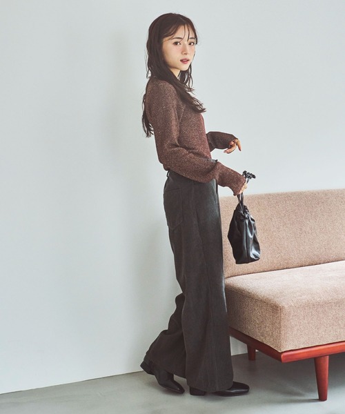 mil(ミル)の「【150㎝前後の小柄さんサイズ】シンプルラメリブニット(ニット/セーター・レディース・ライトグレー/ブラウン/ベージュ・XS/S)」の7枚目の写真