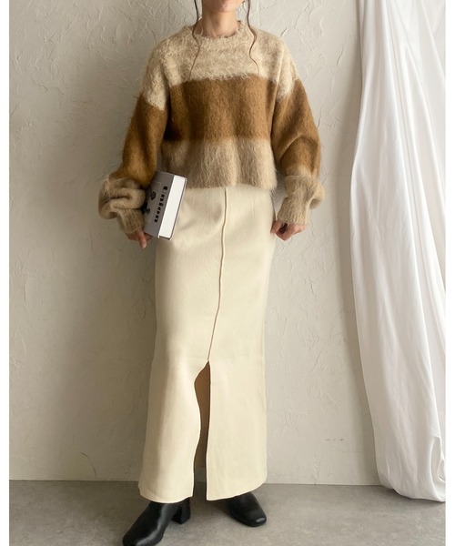 She's Closet(シーズクローゼット)の「グラデーションバイカラー長袖ショート丈シャギーニット(ニット/セーター・レディース・ベージュ/チャコールグレー/ブルー・FREE)」の5枚目の写真
